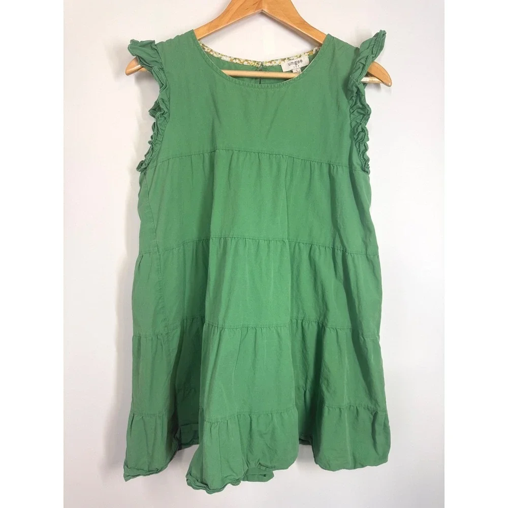 Umgee Green Tiered Dress‎ Ruffle Sleeveless Casual Cotton Women's Size S Beach
